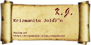Krizmanits Jolán névjegykártya